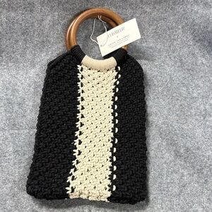 Curateur x Laude the Label Crochet Handbag Wood Handles Black Cream purse